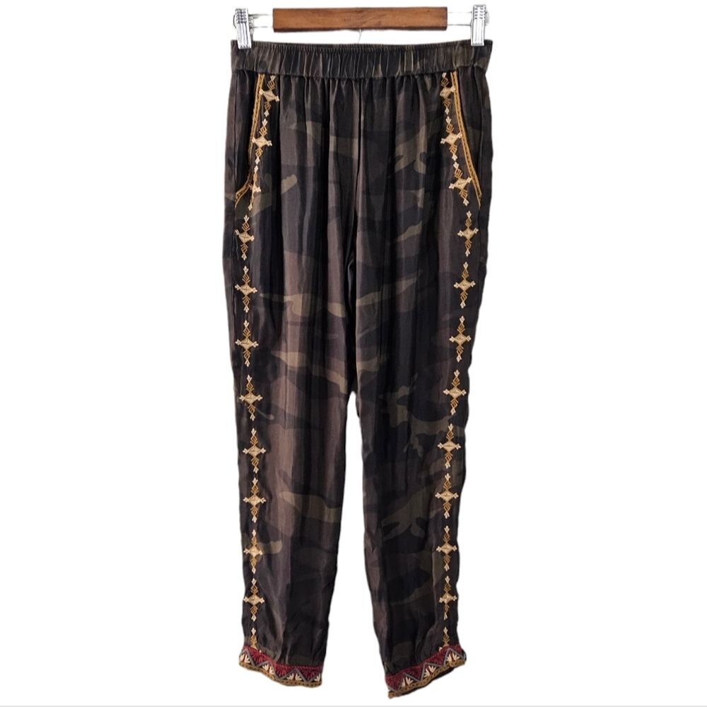 Johnny Was Workshop Camo Print Pull On Embroidered Pants womens XS